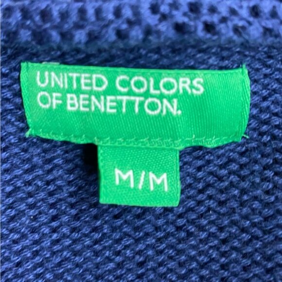 United Colors Of Benetton Navy White Striped Cotton 1/2 Zip Turtleneck Sweater M - Picture 3 of 15